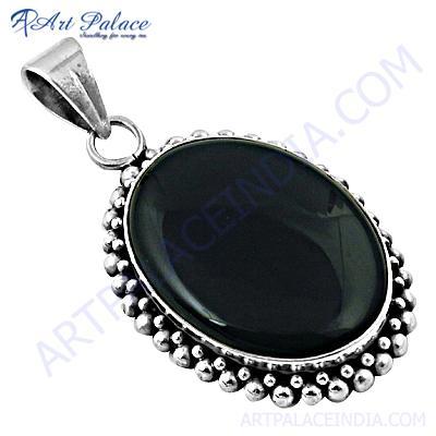 Royal Black Onyx Gemstone Silver Pendant