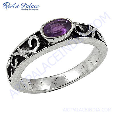 Gracious Fashion Amethyst Gemstone Silver Ring
