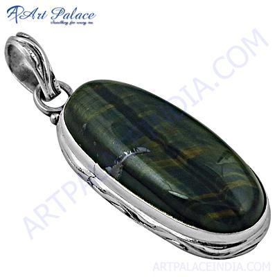 Elegant Tiger Eye Gemstone Silver Pendant