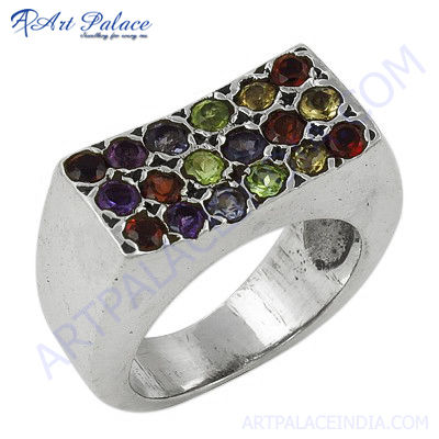 Pretty Multi Stone Gemstone Silver Ring