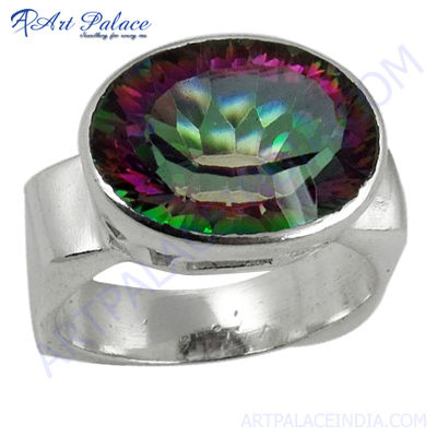 Valuable Mystic Quartz Gemstone Silver Ring
