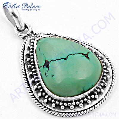 Vintage Designer Turquiose Gemstone SIlver Pendant