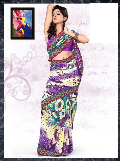 Multicolor Synthetic Printed Saree - 5.5 Meters, Lightweight Multicolor Print | Smooth Texture, Durable, High Tear Resistance