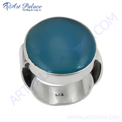 Famous Design Blue Chalcedony Gemstone Silver Ring