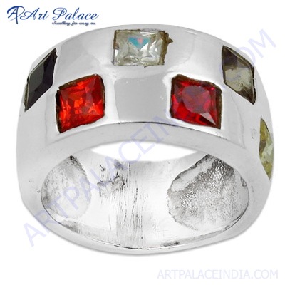 Indian Touch Multistone Silver Gemstone Ring