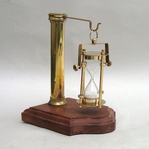 NAUTICAL BRASS HANGING HOURGLASS SAND TIMER WITH WOODEN BASE