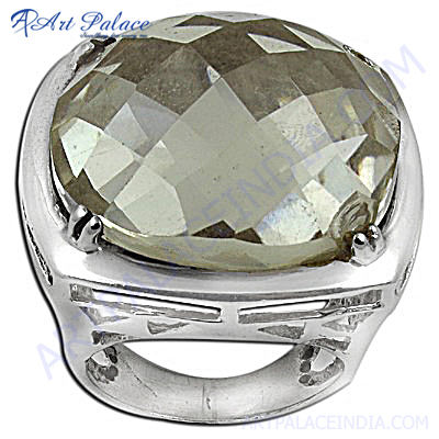Fashionable Cushion Crystal Silver Gemstone Ring
