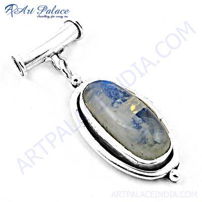 New Natural Rainbow Moonstone Silver Pendant