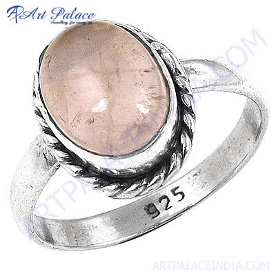 Romantic Rose Quartz  Gemstone Silver Ring