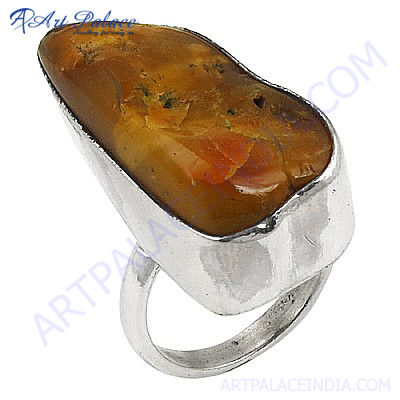 Fashion Amber  Gemstone  Silver Ring 