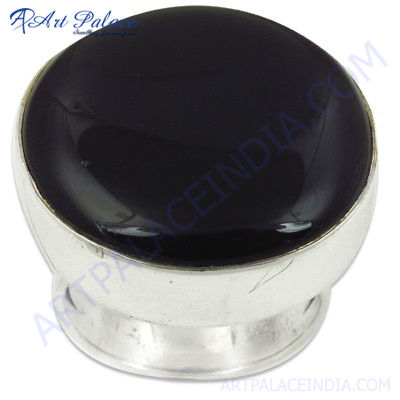 Trendy Charm Big Black Onyx Gemstone Silver Ring