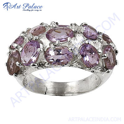 New Natural Gemstone Silver Ring With Amethyst