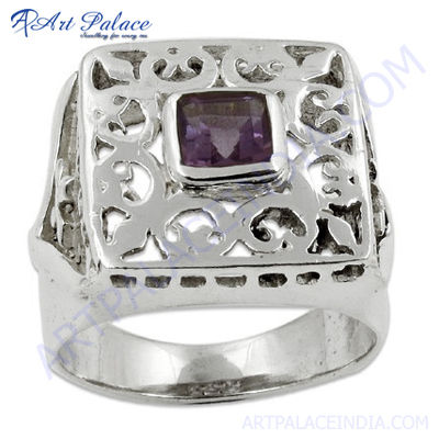 Traditional Amethyst Gemstone Silver Ring 