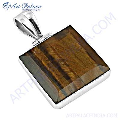 Fantastic Fashionable Big Tiger Eye Gemstone Silver Pendant