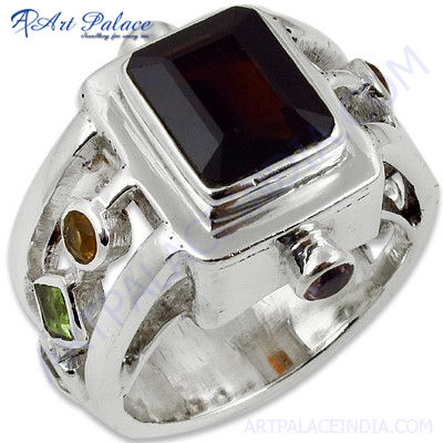 Latest Antique Style Multi Stone Gemstone Silver Ring