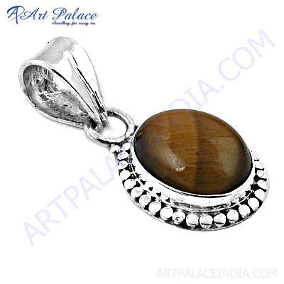 Designer Tiger Eye Gemstone Silver Pendant