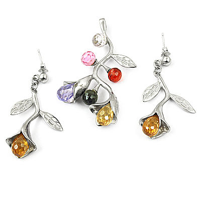 Exclusive Multi Stone Gemstone Silver  Earing & Pendant Set