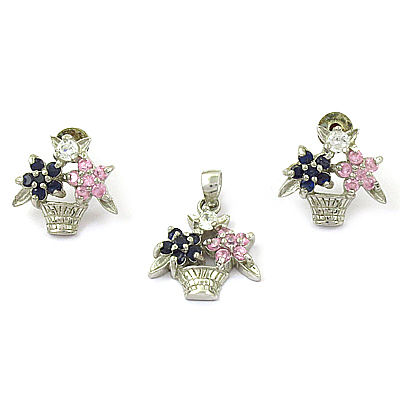 New Arrival Cubic Zirconia & Iolite & Pink Cubic Zirconia Earings & Pendant Set