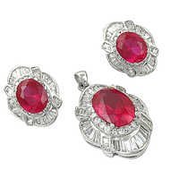 Party Wear Designer Cubic Zirconia & Pink Glass Silver Gemstone Earings & Pendant Set