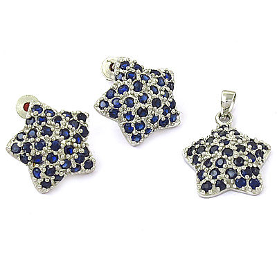 Star Shape New Iolite Silver Gemstone Earings & Pendant Set