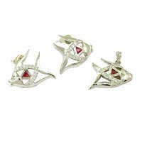High Quality Cubic Zirconia& Pink Glass Gemstone Silver Earings & Pendant Set