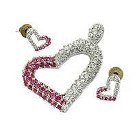 Lovely Heart Cubic Zirconia & Pink  Cubic Zirconia Gemstone silver Earings & Pendant Set 