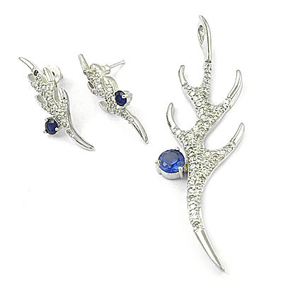 Pretty Blue Cubic Zirconia Gemstone Silver Earings & Pendant Set