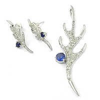 Pretty Blue Cubic Zirconia Gemstone silver Earings & Pendant Set