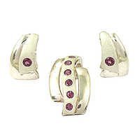 Lovely Pink Cubic Zirconia Gemstone silver Earings & Pendant Set