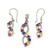 Pretty Pink Cubic Zirconia & Yellow Cubic Zirconia Earings & Pendant Set