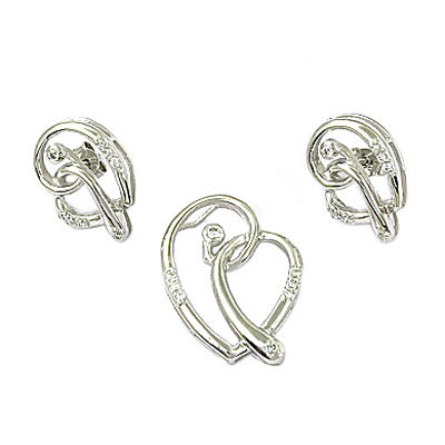 Luxury Cubic Zirconia Gemstone Silver Earings & Pendant Set