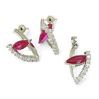 Rocking Style Cubic Zirconia & Pink Cubic Zirconia Gemstone Silver Earings & Pendant Set