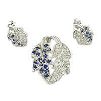 Royal Blue Cubic Zirconia & Cubic Zirconia Silver Gemstone Earings & Pendant Set