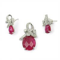 Special Pink Cubic Zirconia Silver Gemstone Earings & Pendant Set 
