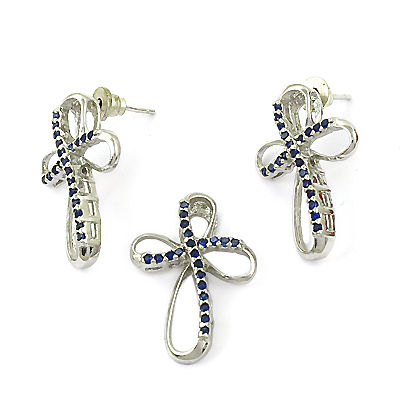 Rocking Style Blue Cubic Zirconia Silver Gemstone Earings & Pendant Set