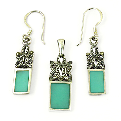 Royal Square Shape Apatite Silver Gemstone Earings & Pendant Set