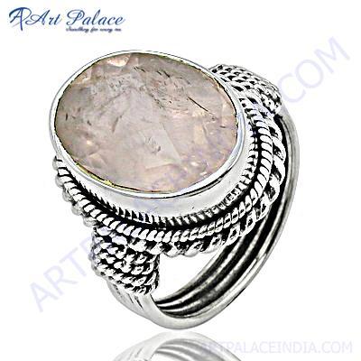 Fantastic Fashionable Rose Quartz Gemstone Silver Ring 