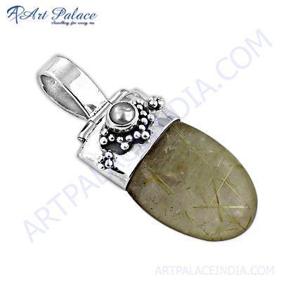 Newest Style Pearl & Rutilated Quartz Gemstone Silver Pendant