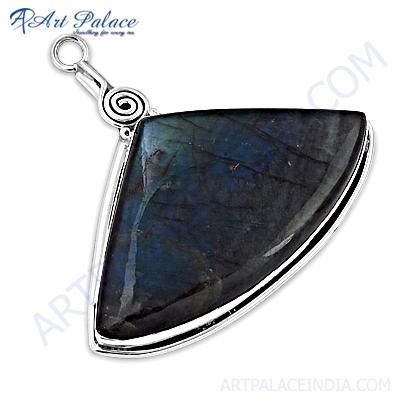 Hot World ! Large Antique Labradorite Gemstone Silver Pendant