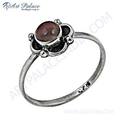 New Flower Style Rose Quartz Silver Gemstone Ring