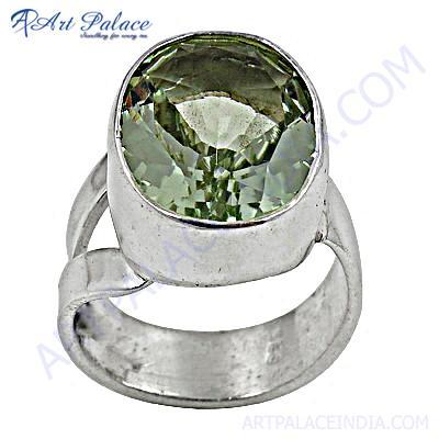 Simplicity Green Amethyst Silver Gemstone Ring