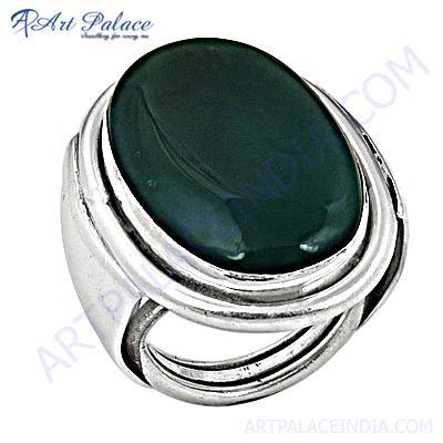 New Fashionable Green Onyx Silver Gemstone Ring