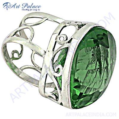 Rocking Style Peridot Silver Gemstone Ring