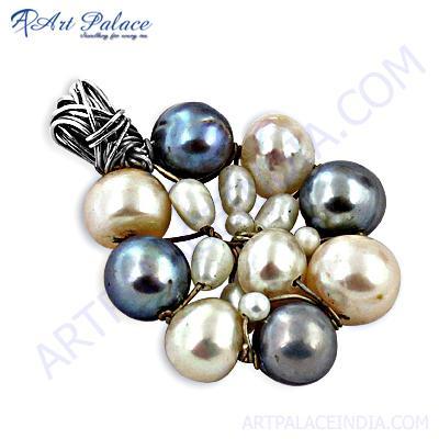 Celeb Style Pearl & Multi CZ Gemstone Silver Pendant