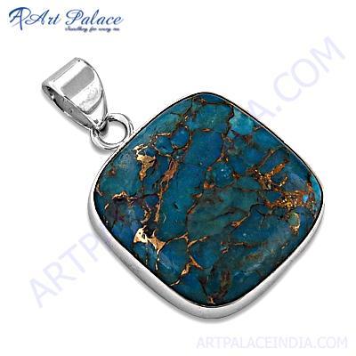 Ingenious Big Blue Coper Turquoise Gemstone Silver Pendant