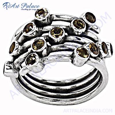 Elegant Fancy Citrine Silver Gemstone Ring