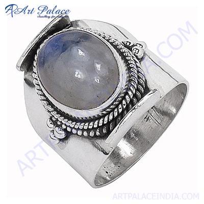 Unique  Rainbow Moonstone Silver Gemstone Ring