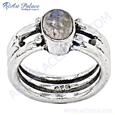 Simplicity Rainbow Moonstone Silver Gemstone Ring