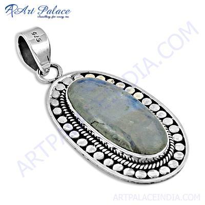 Famous Designer Rainbow Moonstone Gemstone Silver Pendant