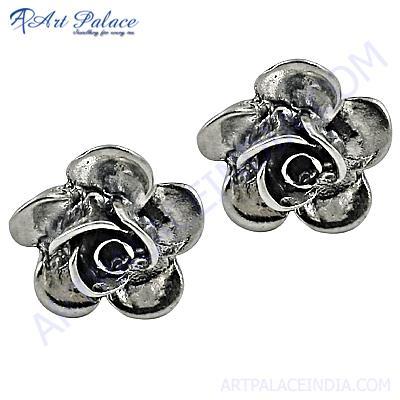 Flower Style Plain Silver Earrings